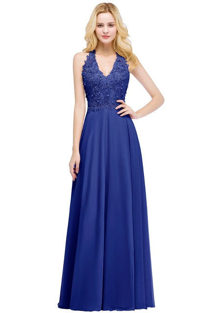 Vestido de Festa Longo com Parte Superior Decoradas com Pérolas (Pronta Entrega)