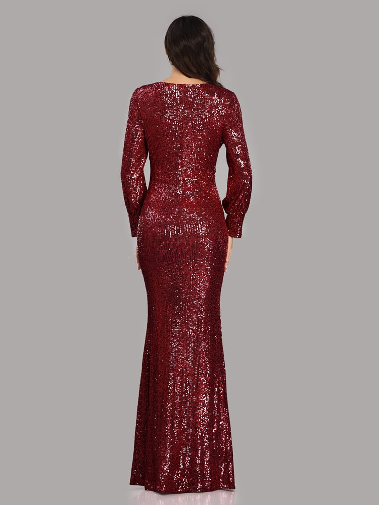 Vestido de Festa Longo to Detalhado em Paetês Marsala