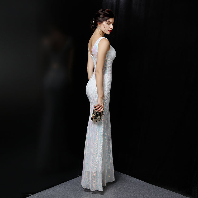 Vestido de Festa Luxo Sereia Dual Color Branco