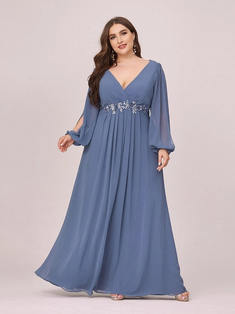 Vestido de Festa Longo Elegante Clássico com Apliques Florais
