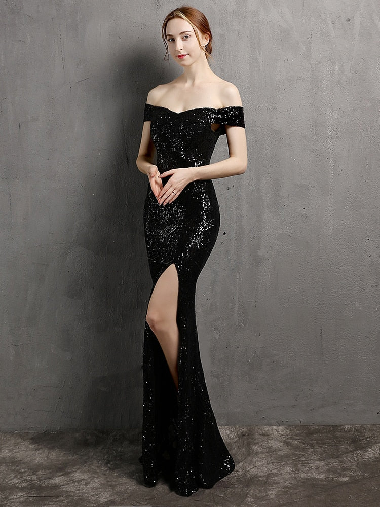 Vestido de Festa Longo com Abertura Lateral em Chiffon Preto
