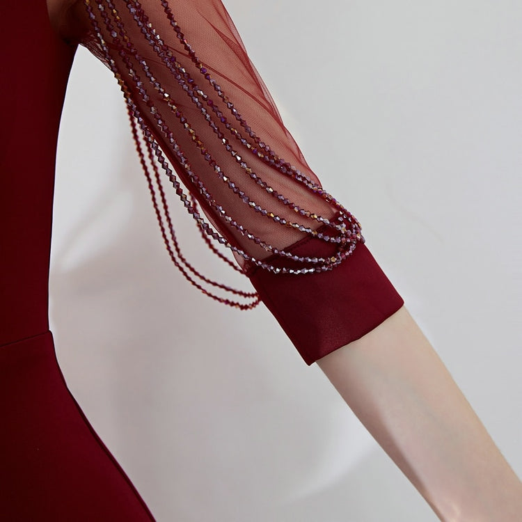 Vestido de Festa Longo Moderno com Manga em Renda Marsala