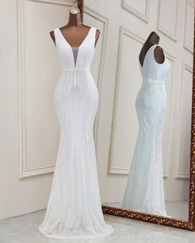 Vestido de Festa Luxo Sereia Dual Color Branco