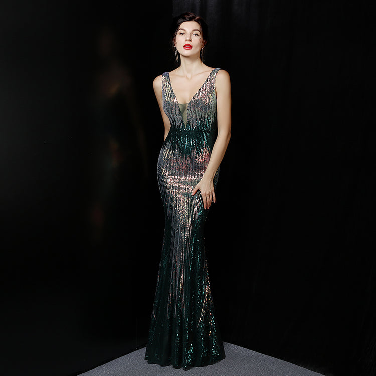 Vestido de Festa Luxo Sereia Dual Color Verde
