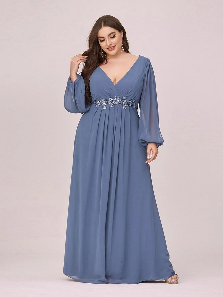 Vestido de Festa Longo Elegante Clássico com Apliques Florais