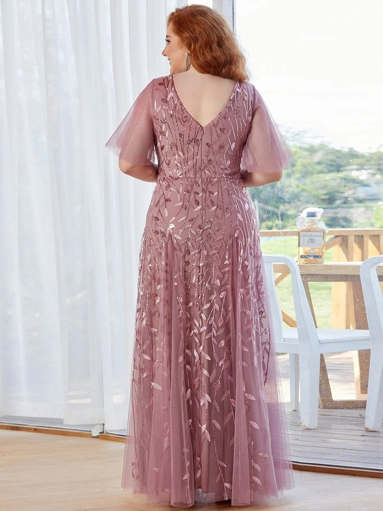 Vestido de Festa Longo com Detalhes em Brilhos Bordados