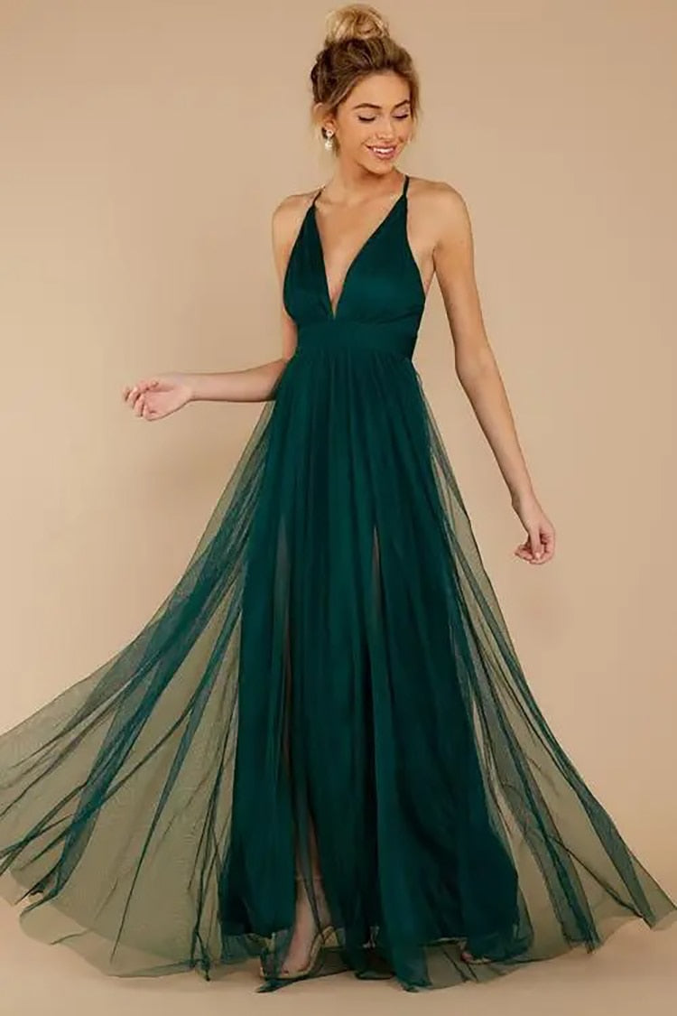 Vestido de Festa Longo em Chiffon com Decote V Profundo