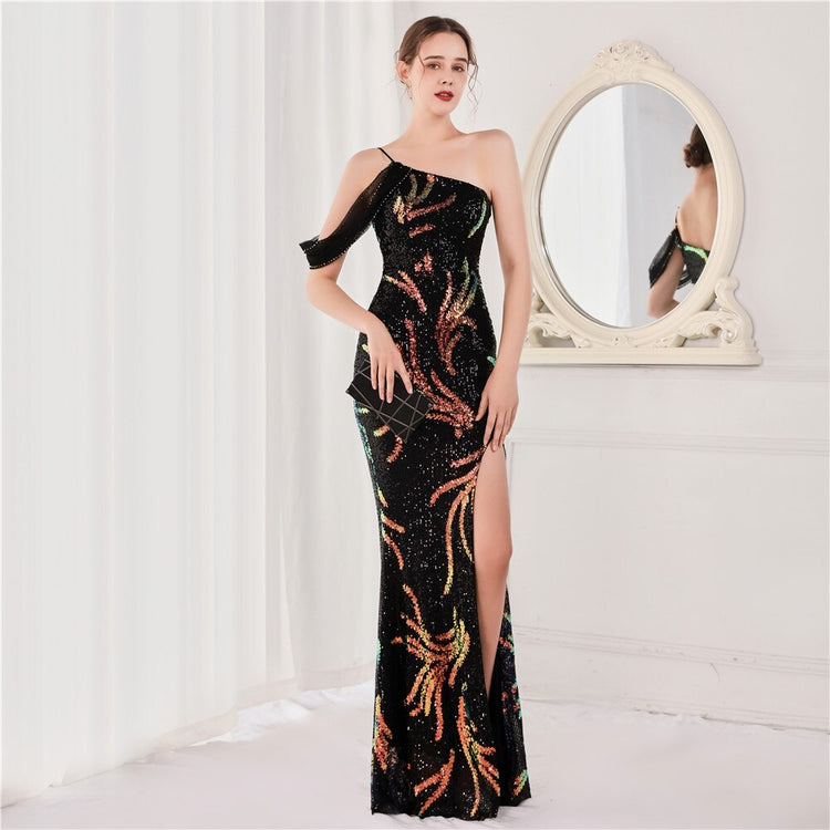 Vestido de Festa Luxo com Paetês Bordados Preto