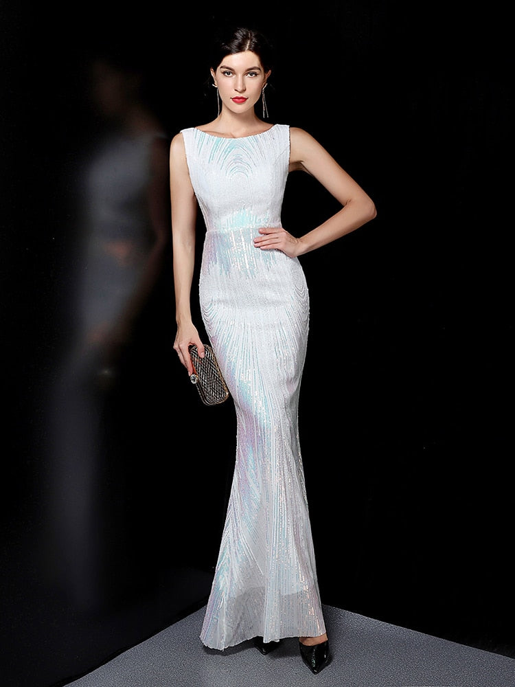 Vestidos de Festa Sereia Luxo com Brilho Branco