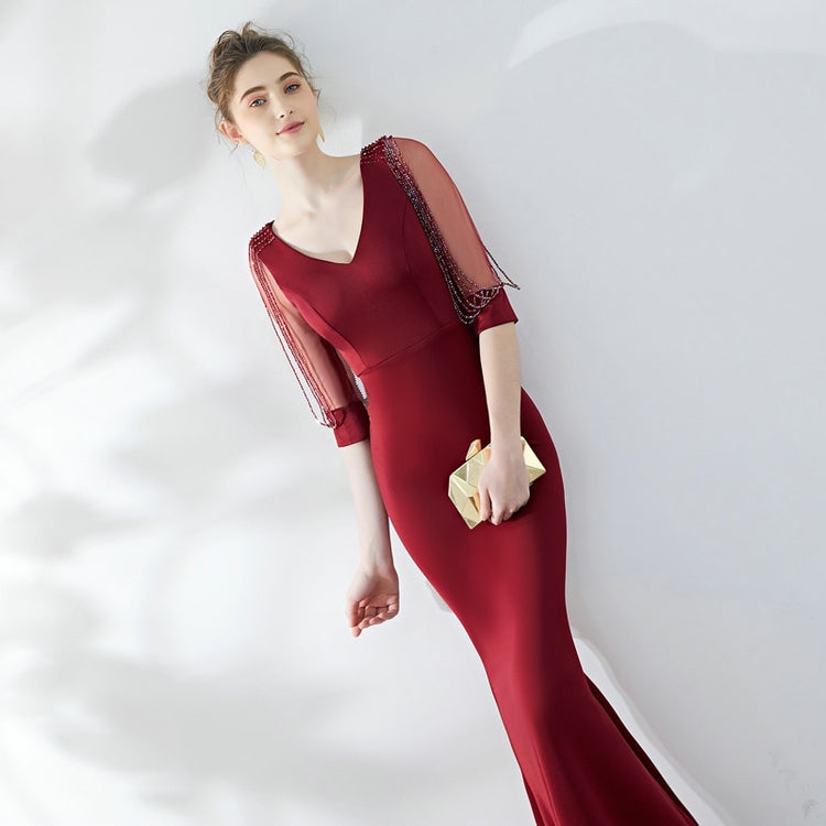 Vestido de Festa Longo Moderno com Manga em Renda Marsala