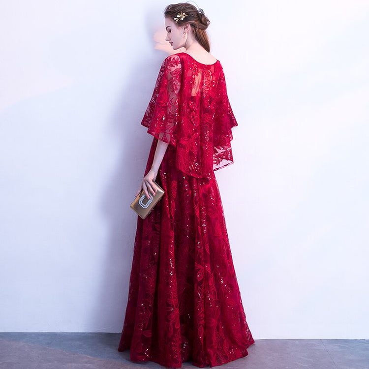 Vestido de Festa Longo com Manta Rendada Marsala