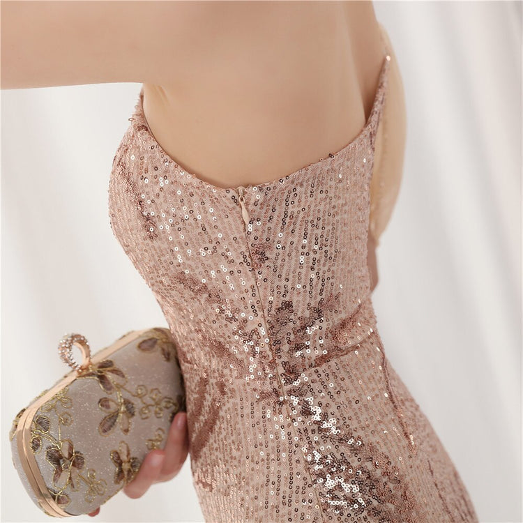 Vestido de Festa Luxo com Paetês Bordados Dourado
