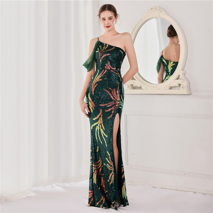 Vestido de Festa Luxo com Paetês Bordados Verde