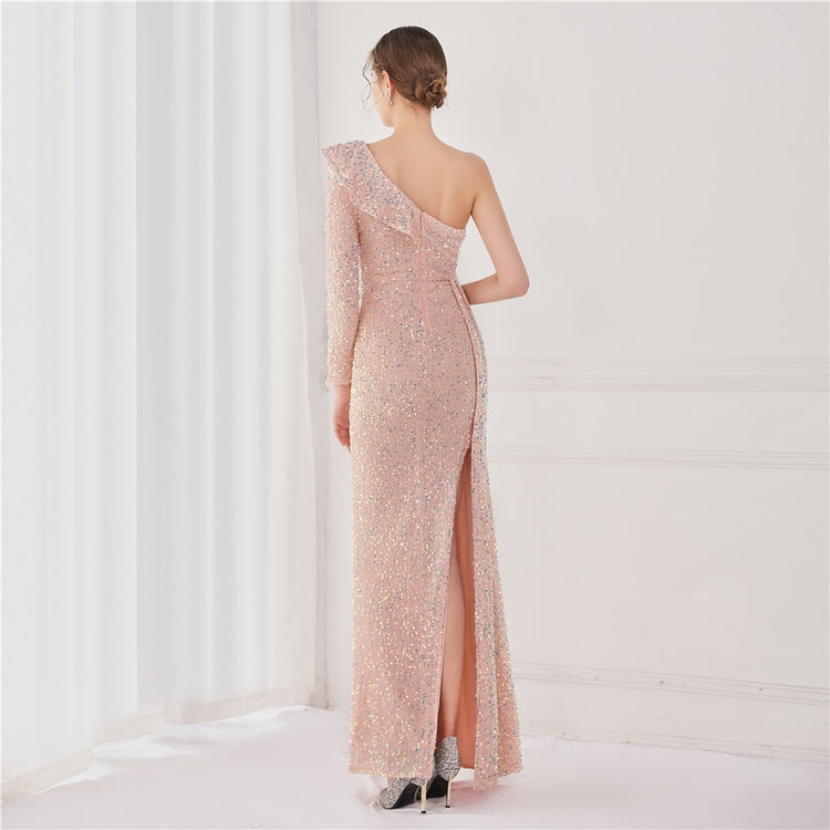 Vestido de Festa Longo com Babados Assimétricos Rosé