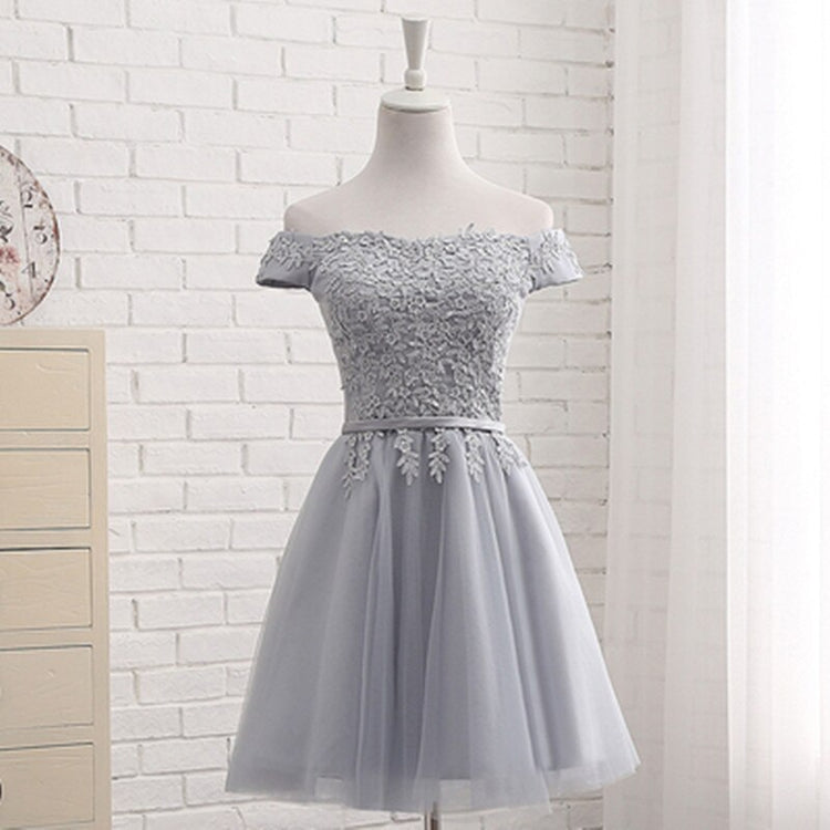 Vestido de Festa em Crepe com Apliques e Amarração Traseira Cinza