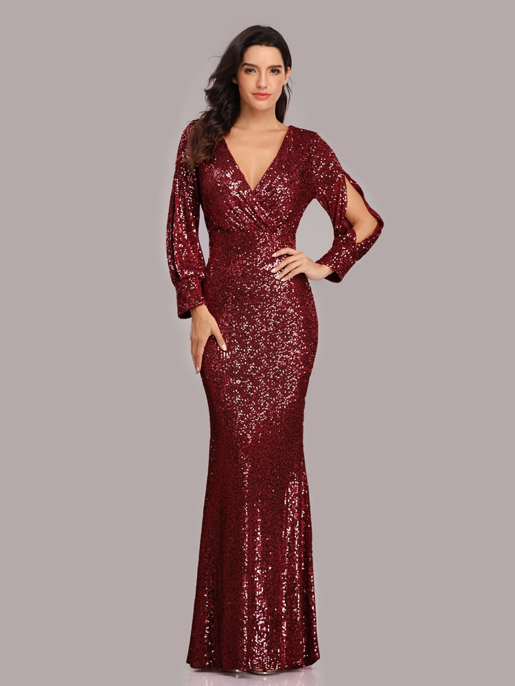 Vestido de Festa Longo to Detalhado em Paetês Marsala