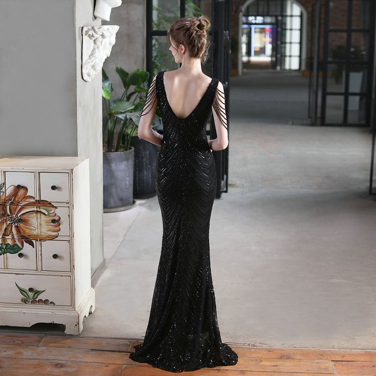 Vestido de Festa Sereia Luxo com Detalhes em Paetês Preto