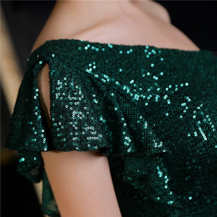 Vestido de Festa Longo Assimétrico com Detalhes Babados Verde