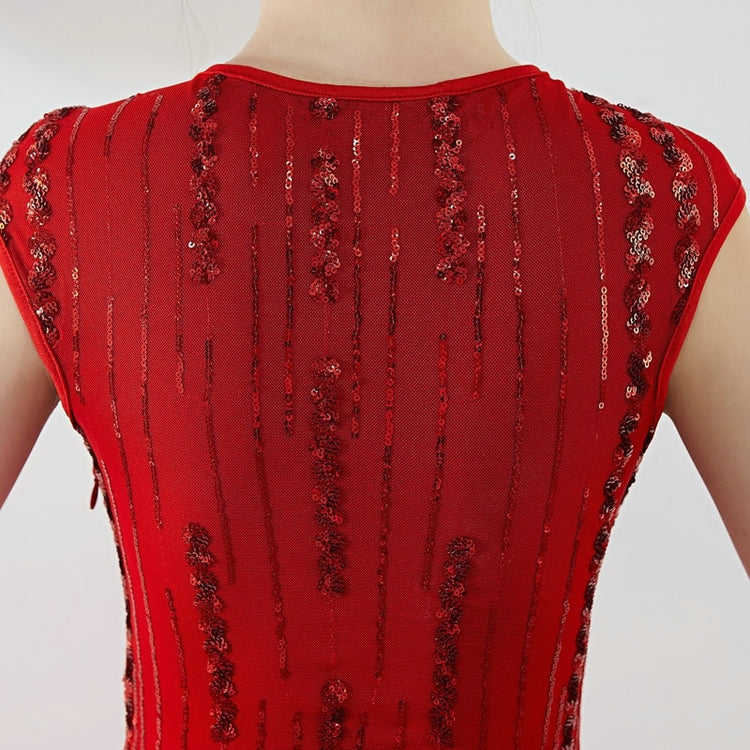 Vestido de Festa Longo Sereia com Decote V Brilho Vermelho