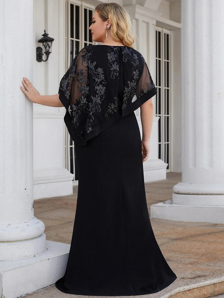 Vestido de Festa Longo Sereia com Manta Detalhada
