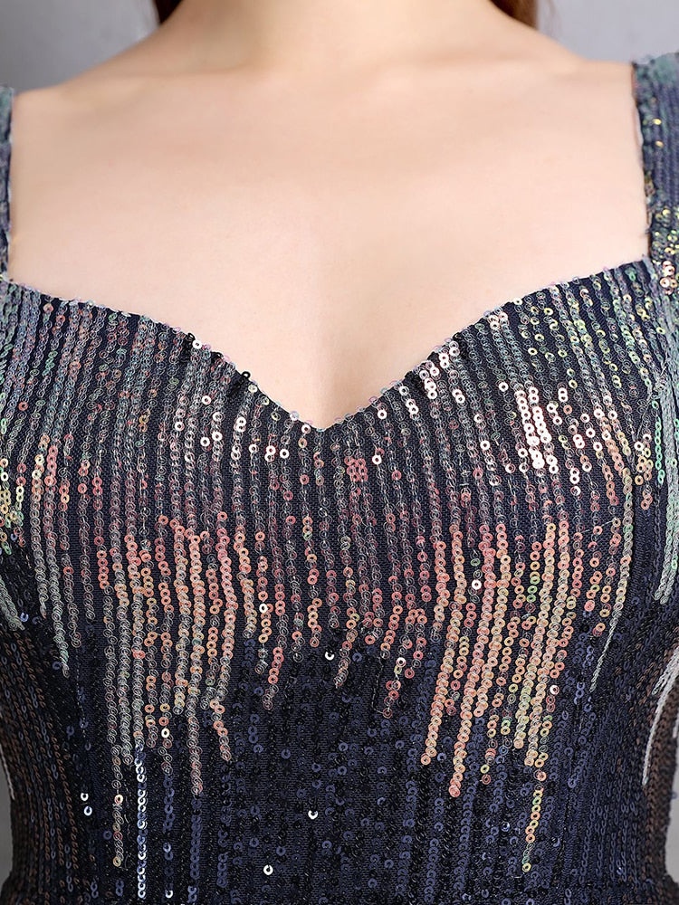 Vestido de Festa Longo Contemporaneo com Abertura Lateral Azul Marinho