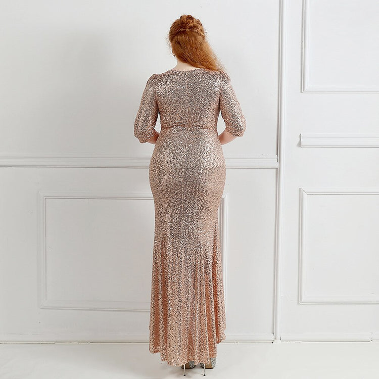 Vestido de Festa Midi com Tecido Brilho e Babados Dourado