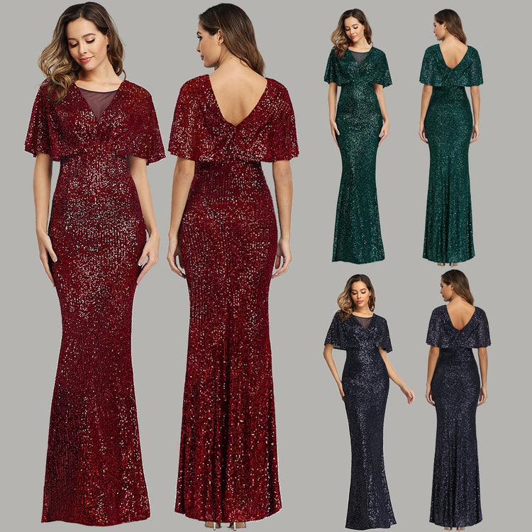 Vestido Festa Sereia com Detalhes Paetês Preto