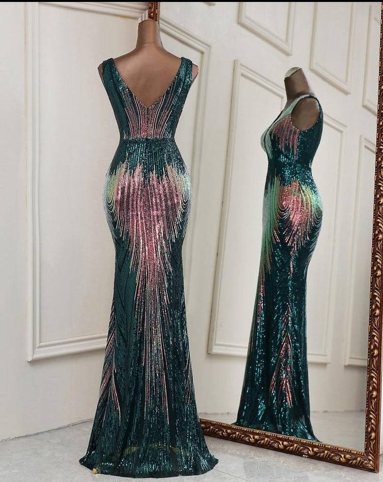 Vestido de Festa Luxo Sereia Dual Color Verde