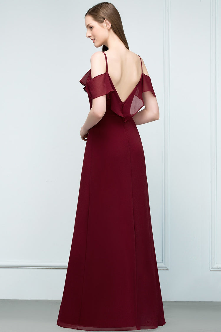 Vestido de Festa Longo com Detalhes Babados Marsala