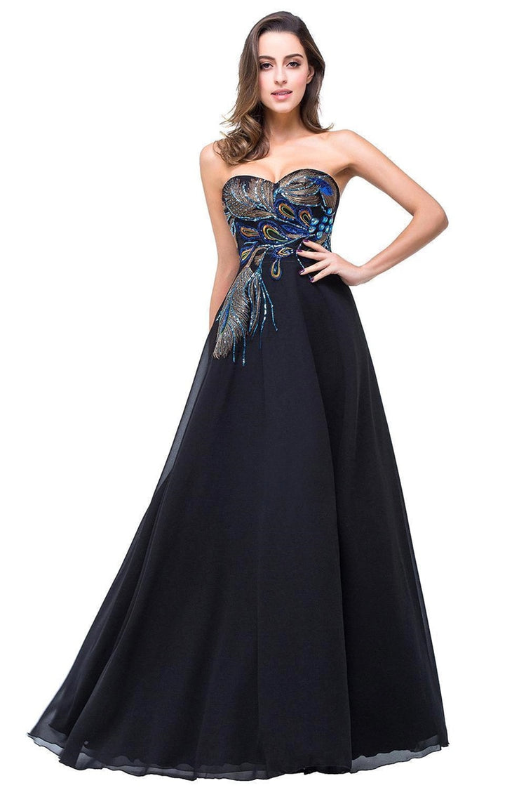 Vestido de Festa Longo com Detalhes Brilho Coral Preto
