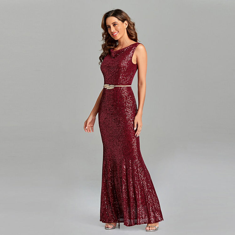 Vestido de Festa Marsala Longo Elegante Brilho