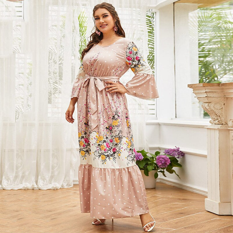 Vestido de Festa Longo com Detalhe Faixa e Estampa Floral