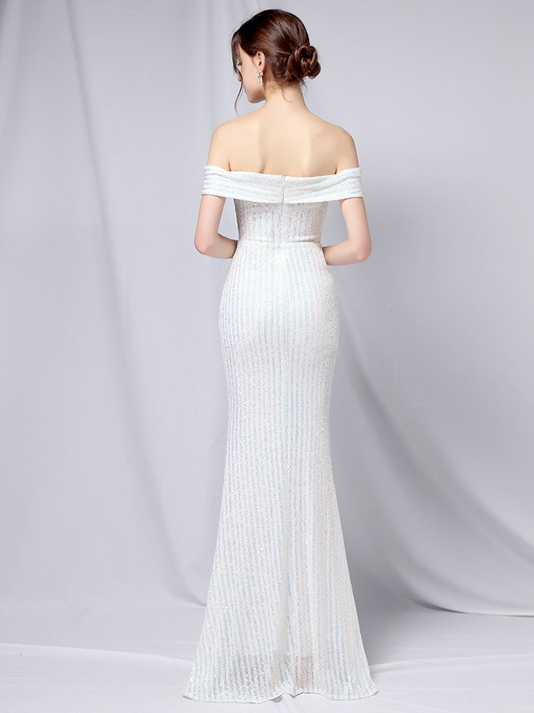 Vestido de Festa Longo Brilho Branco