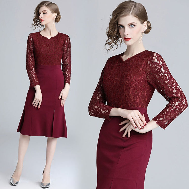 Vestido de Festa Marsala Parte Superior Rendada