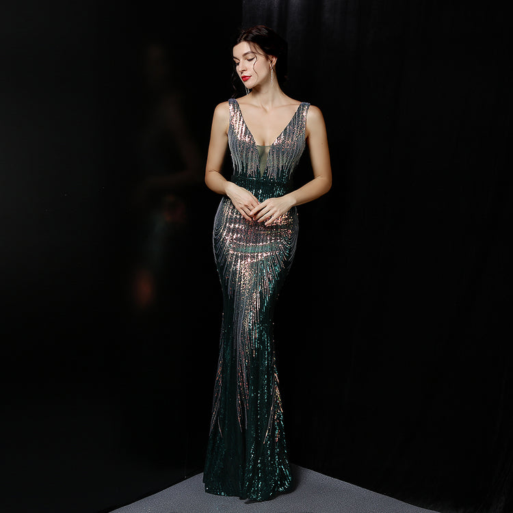 Vestido de Festa Luxo Sereia Dual Color Verde