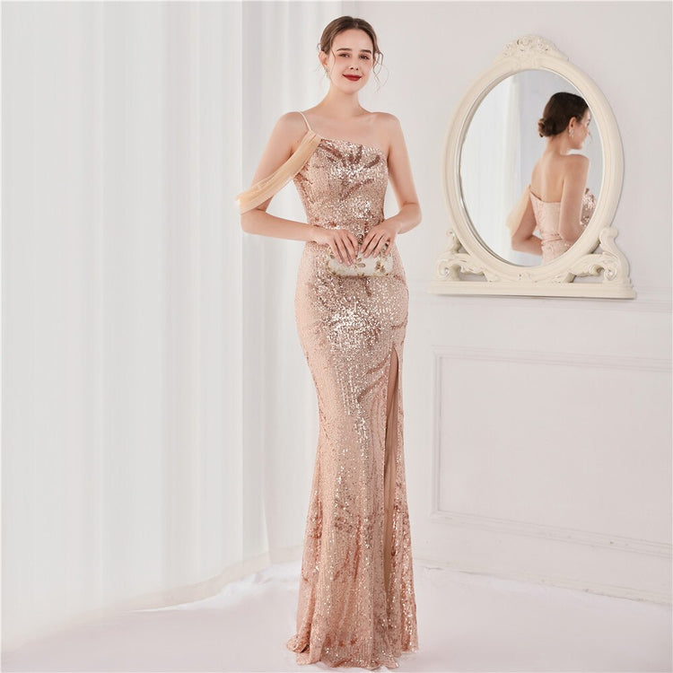 Vestido de Festa Luxo com Paetês Bordados Dourado