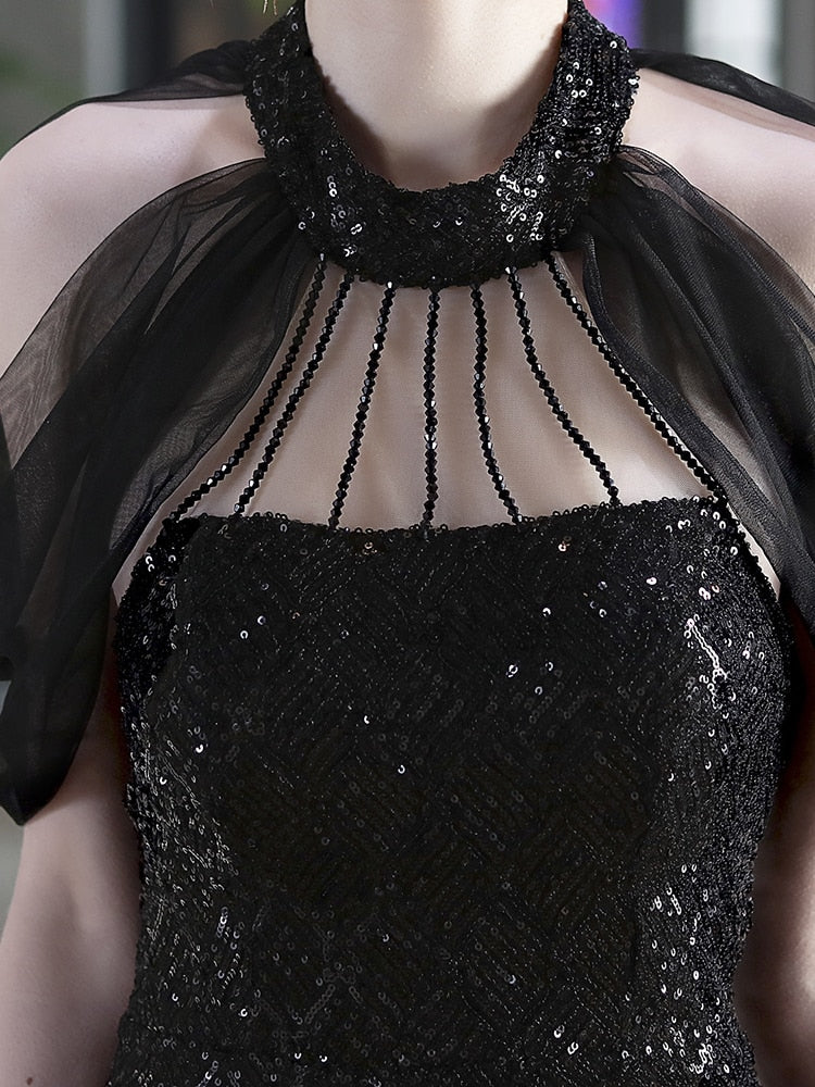 Vestido De Festa Longo Com Decote Em Tule Preto