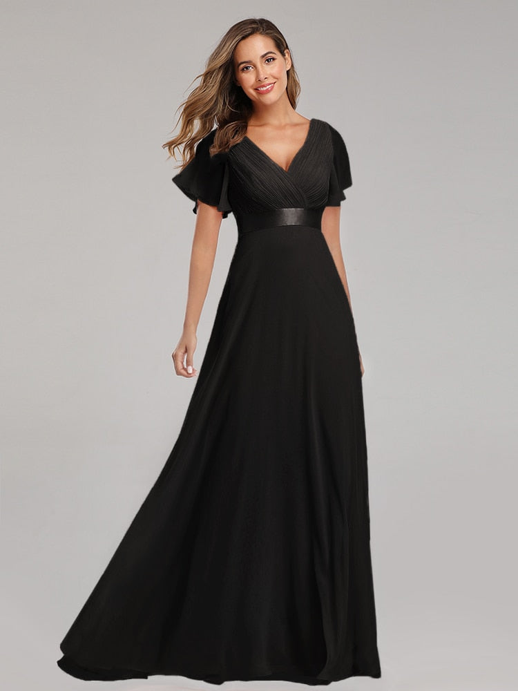 Vestido de Festa Longo com Faixa de Cetim Preto