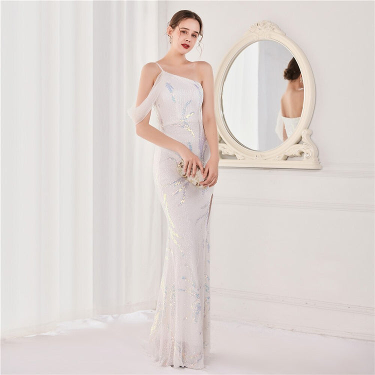 Vestido de Festa Luxo com Paetês Bordados Branco