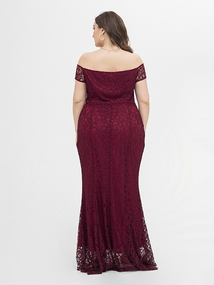 Vestido de Festa Longo com Sobreposição em Renda Marsala