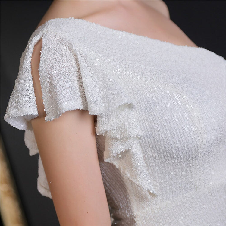 Vestido de Festa Longo Assimétrico com Detalhes Babados Branco