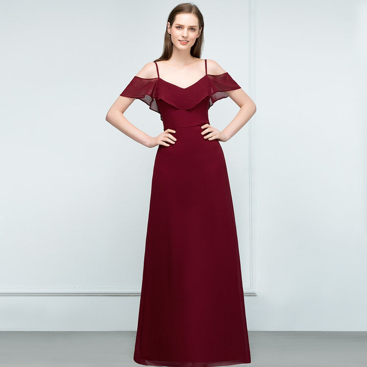 Vestido de Festa Longo com Detalhes Babados Marsala