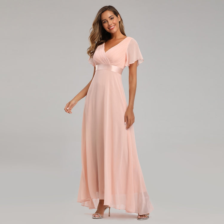 Vestido de Festa Longo com Faixa de Cetim Rosé