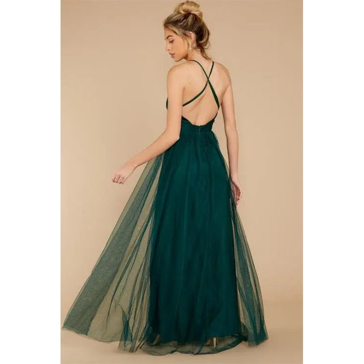 Vestido de Festa Longo em Chiffon com Decote V Profundo