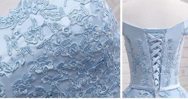 Vestido de Festa em Crepe com Renda Azul Serenity