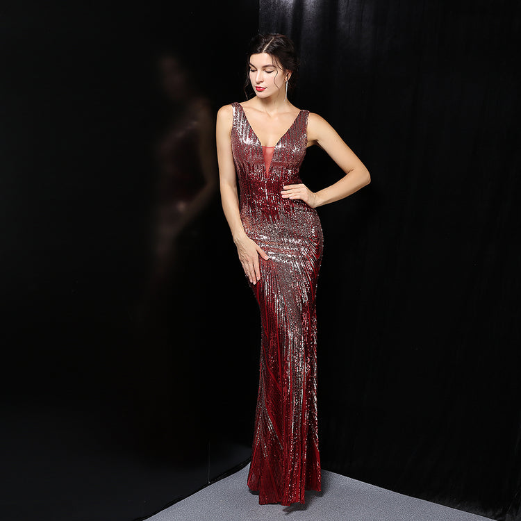 Vestido de Festa Luxo Sereia Dual Color Marsala