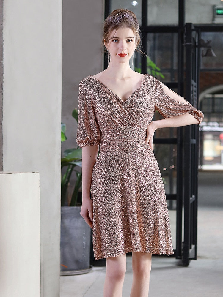 Vestido de Festa Brilho Leve Dourado