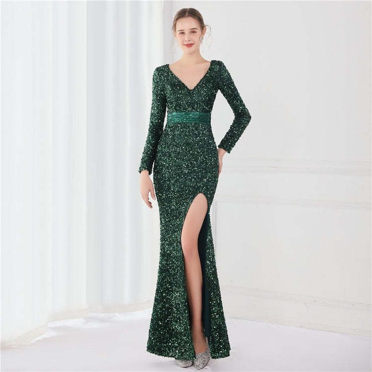 Vestido de Festa Longo Luxo Todo Detalhado em Paetês