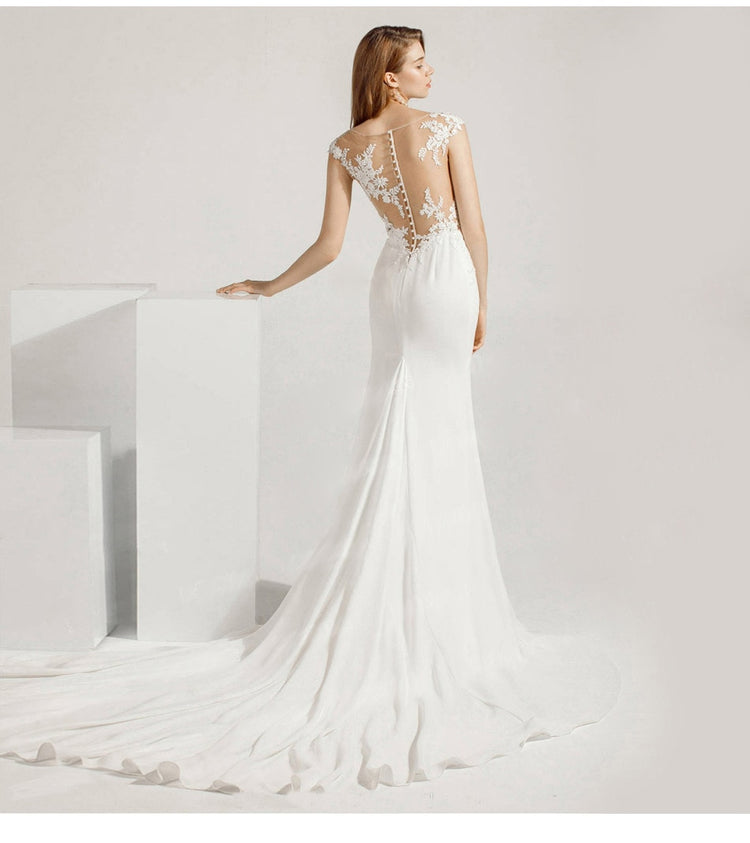Vestido de Noiva Longo Sereia com Detalhes Bordados Branco
