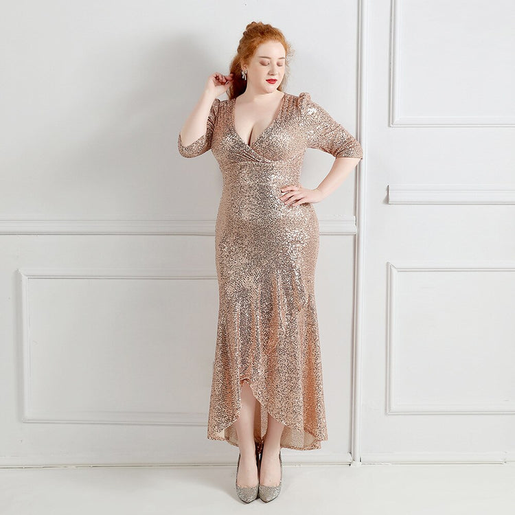 Vestido de Festa Midi com Tecido Brilho e Babados Dourado